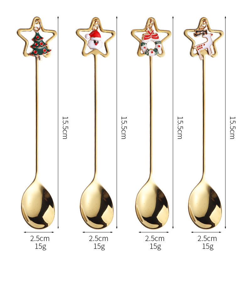 Christmas Coffee Spoon Stainless Steel Xmas Creative Dinner Spoon Gift Box