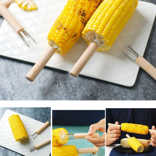 BBQ corn cob holders set with wooden handles