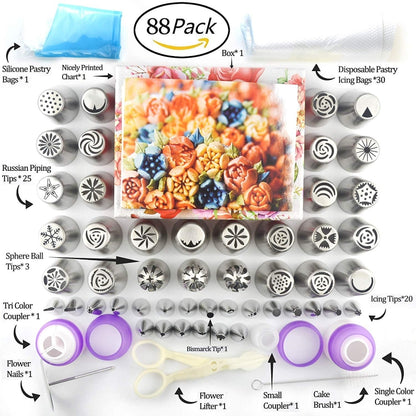 88 PCS Cake Decorating Kit Baking Supplies Piping Bags and Tips Set