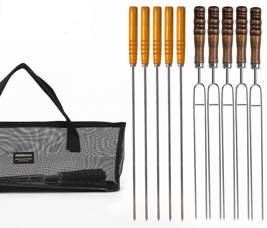10 PCS Outdoor Picnic Barbecue Skewers BBQ Needle Fork with Carry Bag