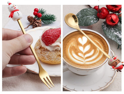 6 PCS Christmas Cutlery Set Stainless Steel Coffee Spoons Forks Gift