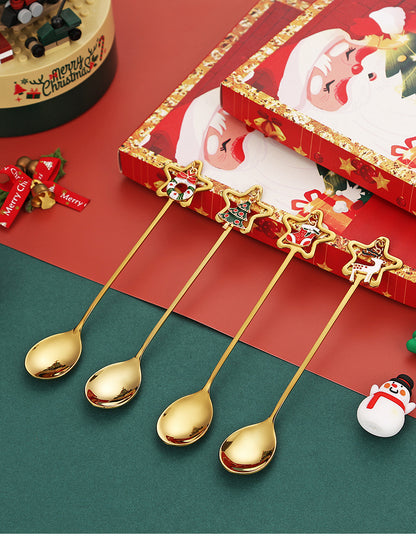 Christmas Coffee Spoon Stainless Steel Xmas Creative Dinner Spoon Gift Box