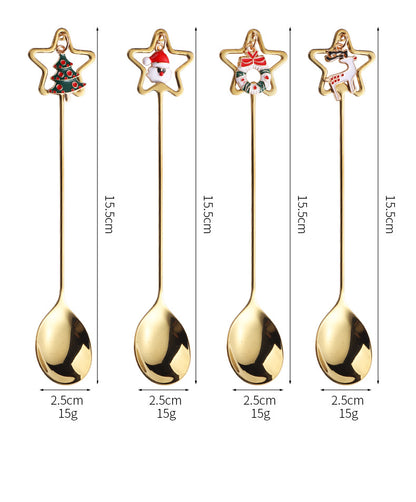 Christmas Coffee Spoon Stainless Steel Xmas Creative Dinner Spoon Gift Box