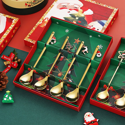 4 Pcs Christmas Coffee & Tea Spoons Stainless Steel Xmas Dessert Spoons Gift Box