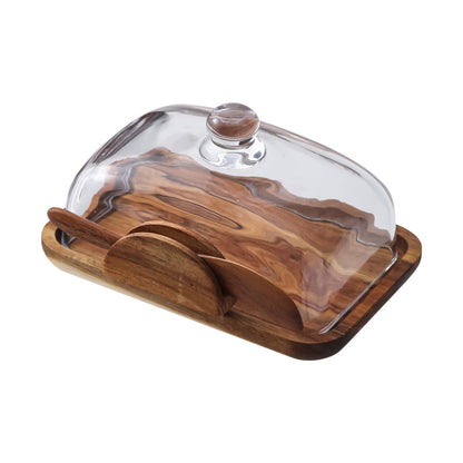 Butter Dish with Lid Wooden Butter Curler Knife Large Butter Keeper Tray With Spatula