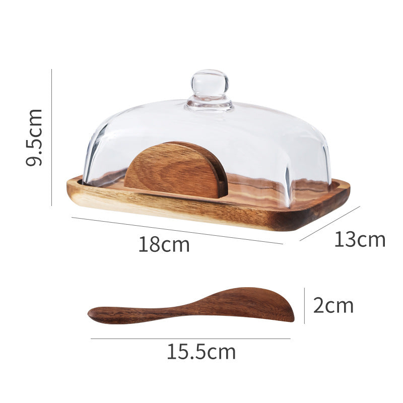 Butter Dish with Lid Wooden Butter Curler Knife Large Butter Keeper Tray With Spatula