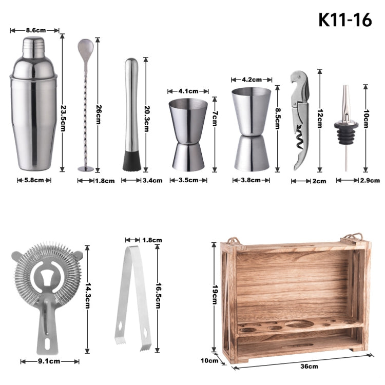 cocktail kit with stainless steel shaker and wooden stand for home bars