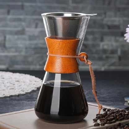glass pour over coffee maker with stainless steel filter for home use
