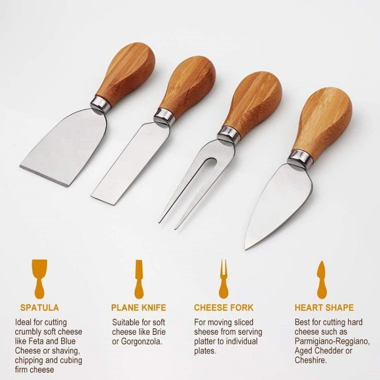 bamboo cheese and charcuterie board set with 4 knives
