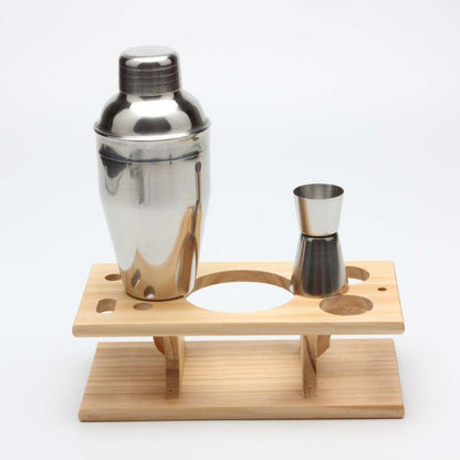stainless steel bar tools set with wooden holder for easy storage